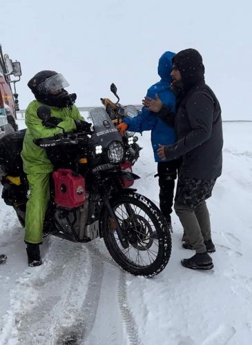 Girish P’s group escaped the floods in Manali by a day. They reached Taglang La in Ladakh after facing heavy rains, snow, and slippery roads on the way.